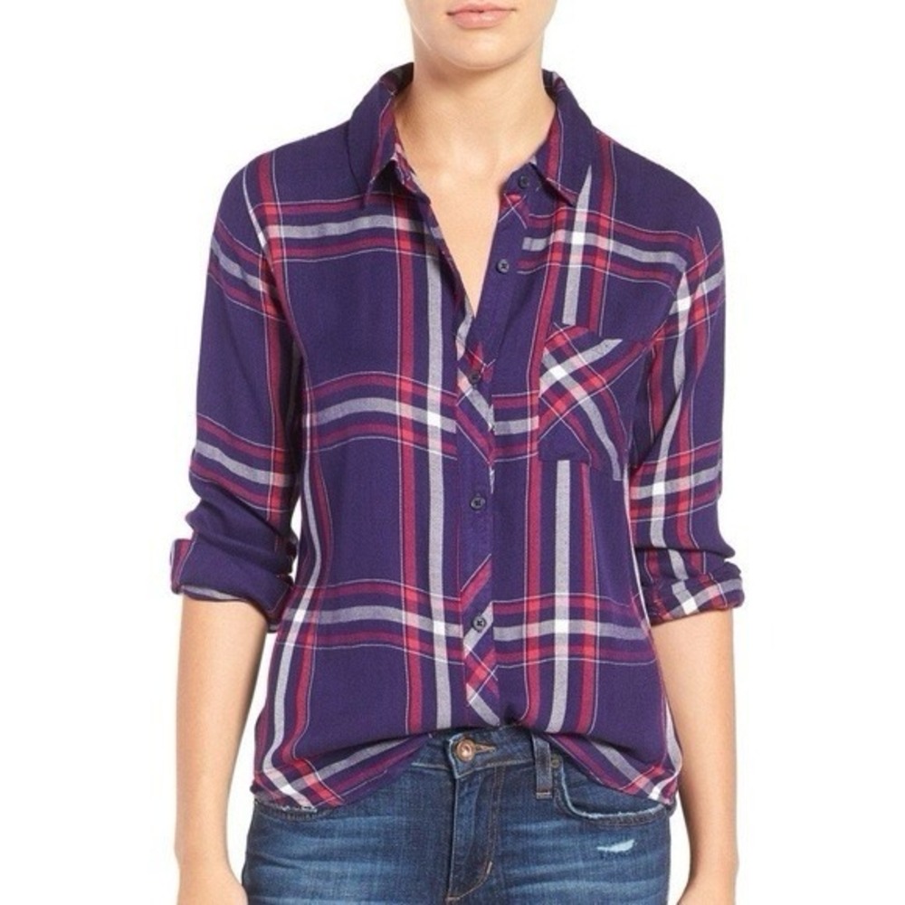 Rails Hunter Large Shirt Top Button Down Plaid Purple Flannel